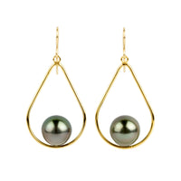 Lavender Green Tahitian Pearl Teardrop Dangle Earrings on Gold Filled