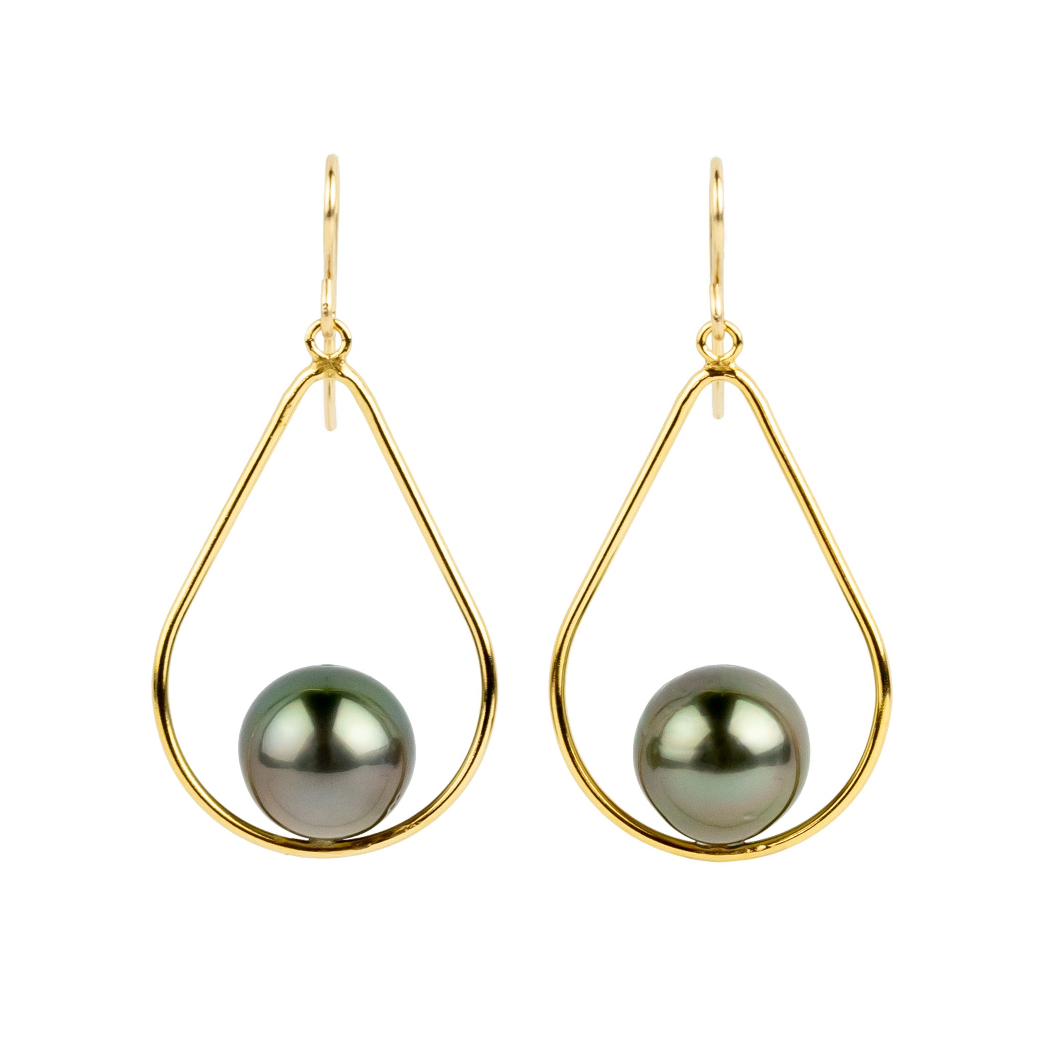 Lavender Green Tahitian Pearl Teardrop Dangle Earrings on Gold Filled