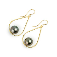 Lavender Green Tahitian Pearl Teardrop Dangle Earrings on Gold Filled