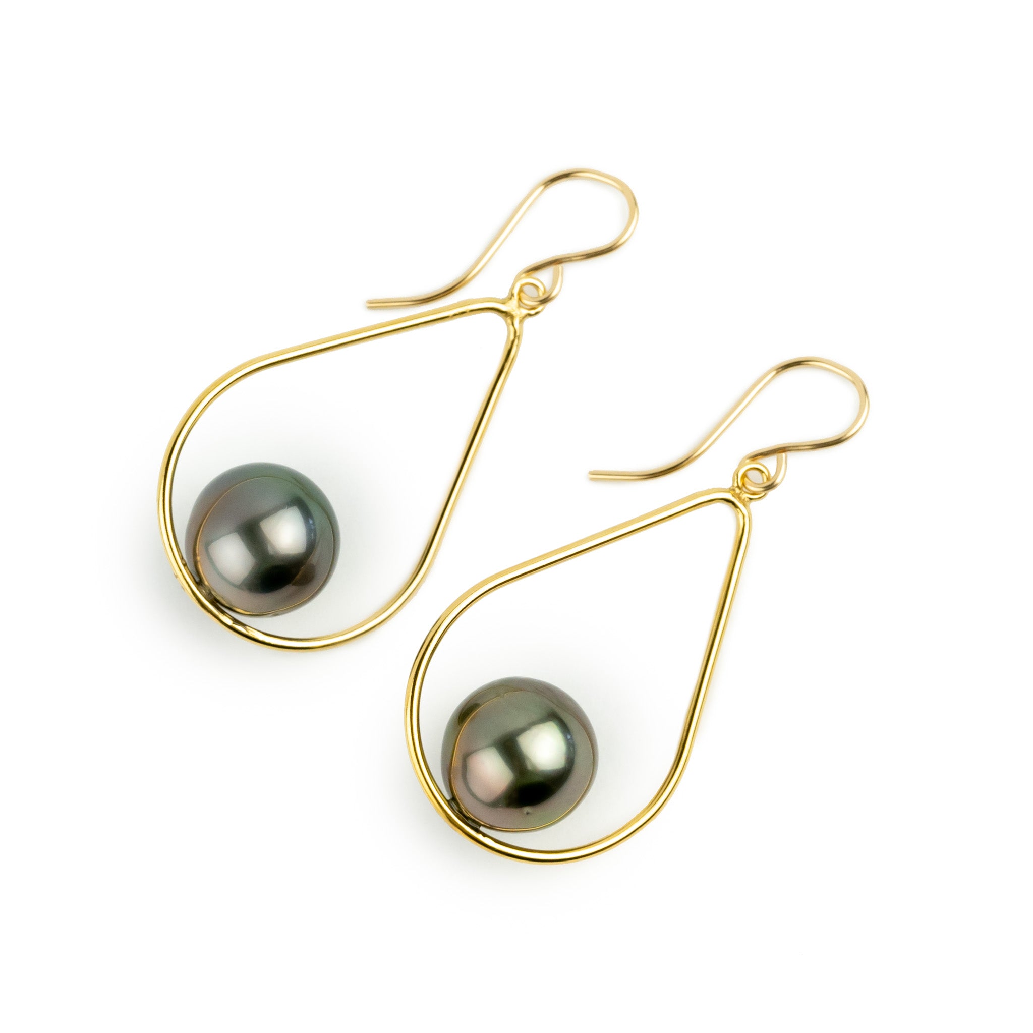 Lavender Green Tahitian Pearl Teardrop Dangle Earrings on Gold Filled