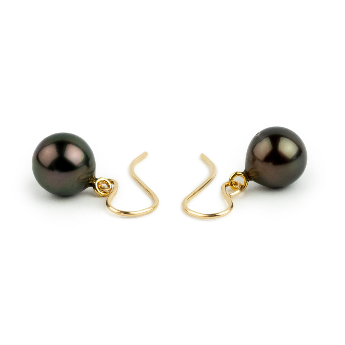 Plum Green Tahitian Pearl Dangles on Gold-Filled