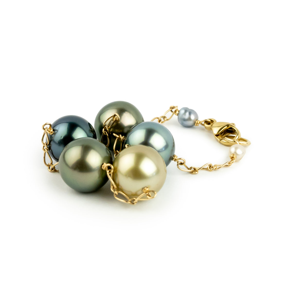 Sea & Sky Tahitian Pearl Tin Cup Bracelet on 14K Yellow Gold