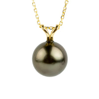 Burnished Bronze 9mm Tahitian Pearl I'a Necklace on 14K Yellow Gold