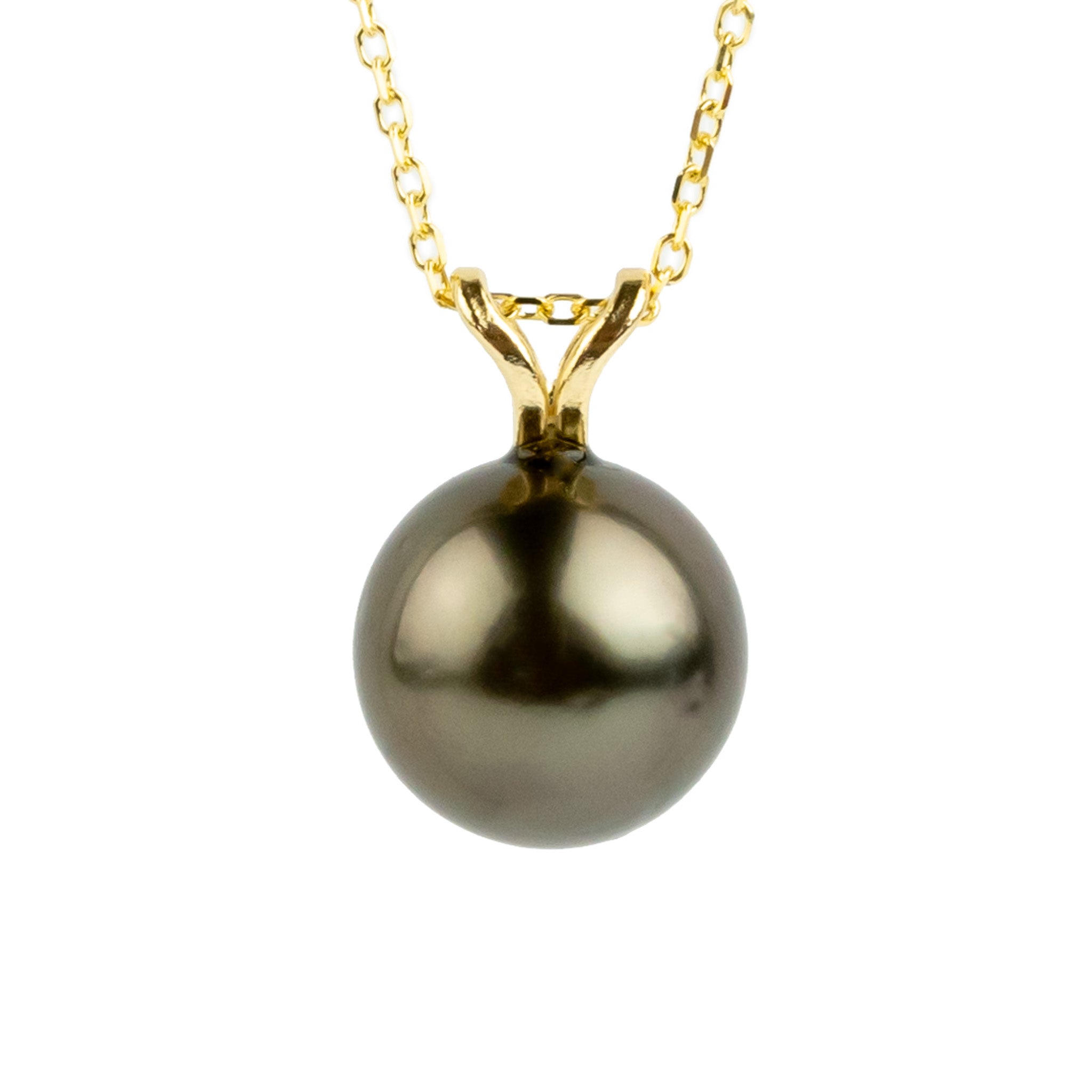 Burnished Bronze 9mm Tahitian Pearl I'a Necklace on 14K Yellow Gold