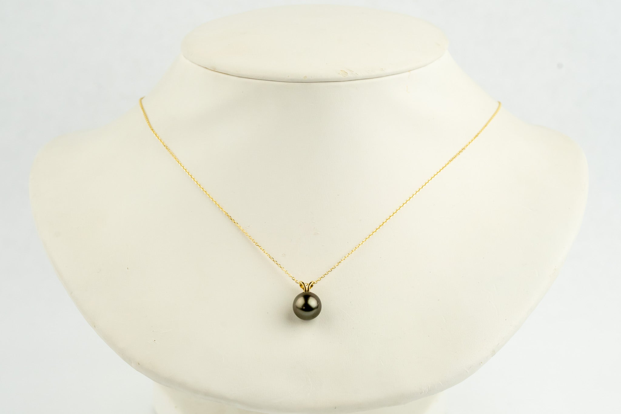 Burnished Bronze 9mm Tahitian Pearl I'a Necklace on 14K Yellow Gold