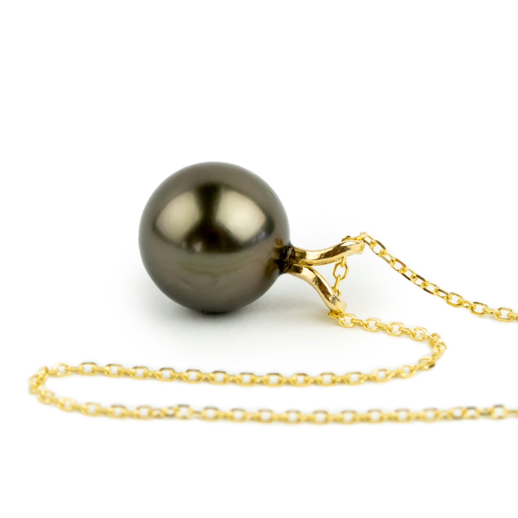 Burnished Bronze 9mm Tahitian Pearl I'a Necklace on 14K Yellow Gold