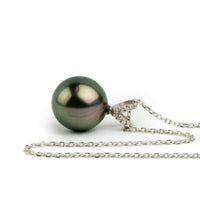 Pink Green Tahitian Pearl & Diamond Hoa Necklace on 14K White Gold