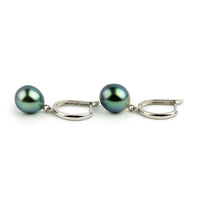 Vibrant Blue-Green 8.5mm Tahitian U-Hoop Earrings on 14K White Gold