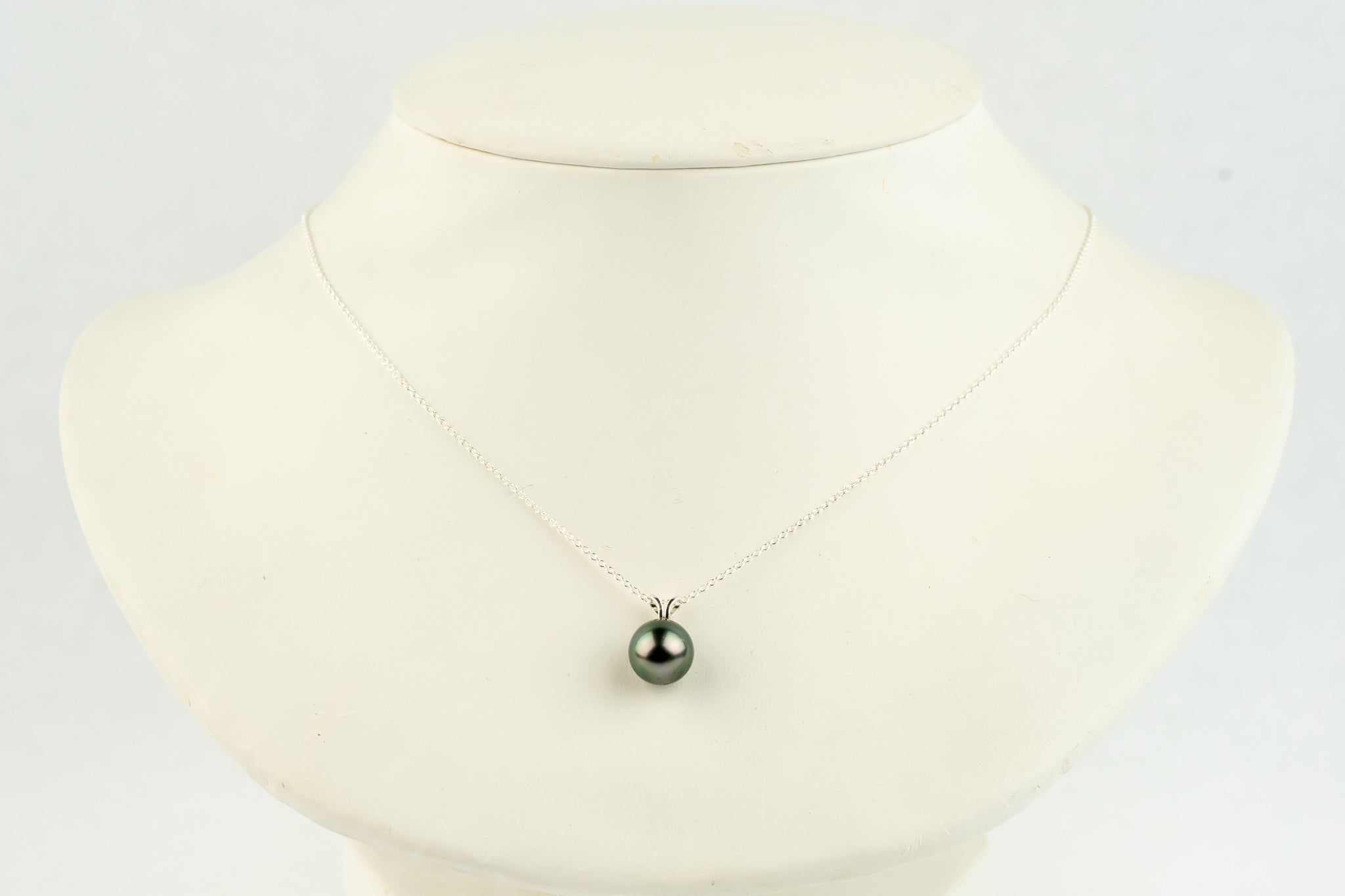 Pink Green 9.3mm Tahitian Pearl I'a Necklace on Sterling Silver