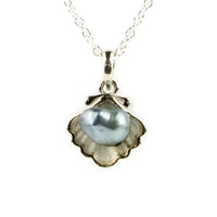 Tahitian Keshi Pearl Sterling Silver Seashell Necklace