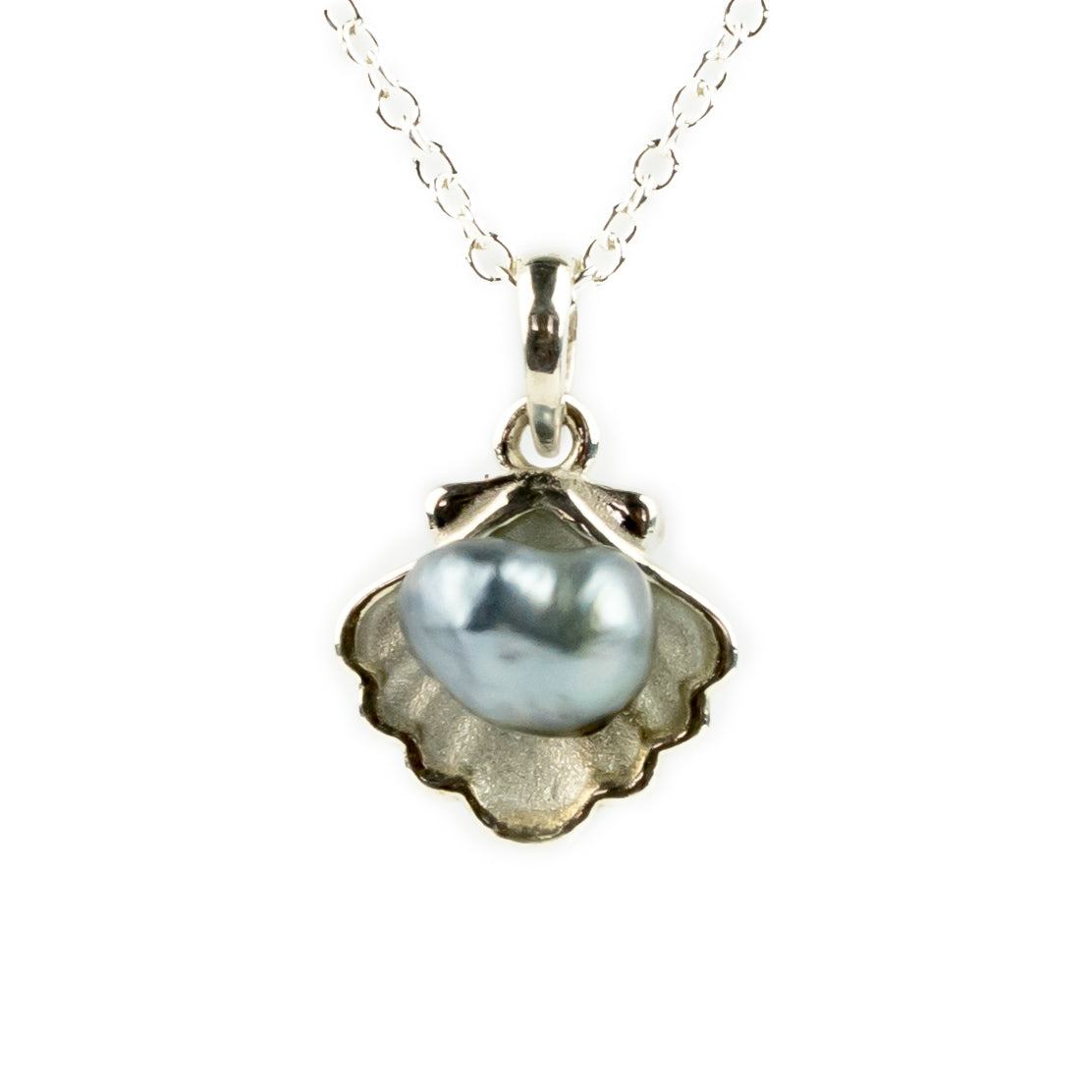 Tahitian Keshi Pearl Sterling Silver Seashell Necklace