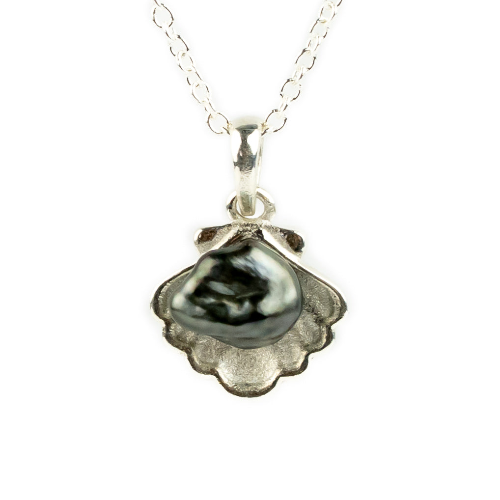 Tahitian Keshi Pearl Sterling Silver Seashell Necklace