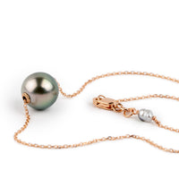 Lavender Pink Green 9.1mm Tahitian Pearl Solitaire Necklace on 14K Rose Gold