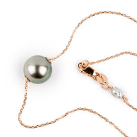 Lavender Pink Green 9.1mm Tahitian Pearl Solitaire Necklace on 14K Rose Gold