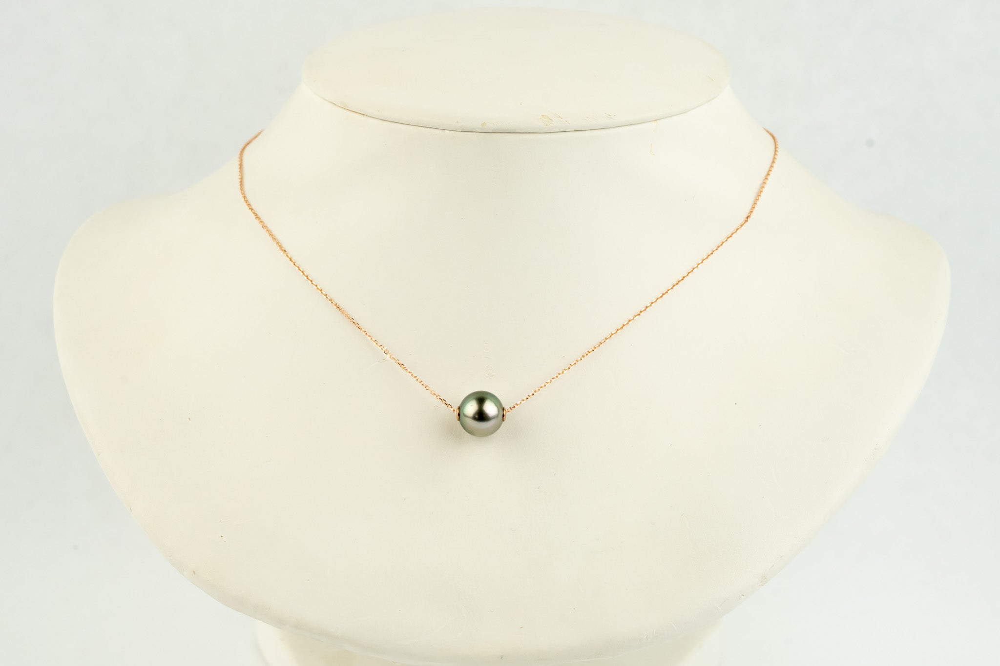 Lavender Pink Green 9.1mm Tahitian Pearl Solitaire Necklace on 14K Rose Gold