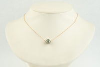 Lavender Pink Green 9.1mm Tahitian Pearl Solitaire Necklace on 14K Rose Gold