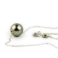 Golden Pink Green 10.1mm Tahitian Pearl Solitaire Necklace on 14K White Gold