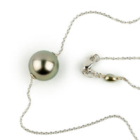 Golden Pink Green 10.1mm Tahitian Pearl Solitaire Necklace on 14K White Gold