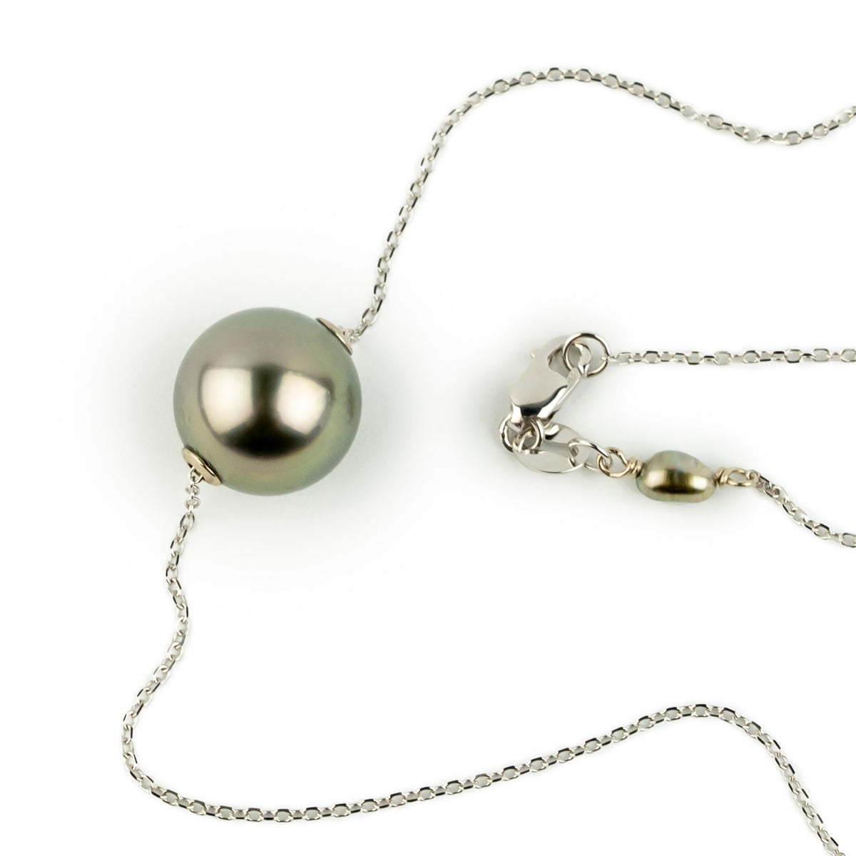 Golden Pink Green 10.1mm Tahitian Pearl Solitaire Necklace on 14K White Gold