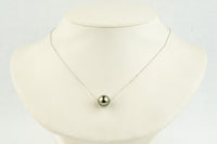 Golden Pink Green 10.1mm Tahitian Pearl Solitaire Necklace on 14K White Gold