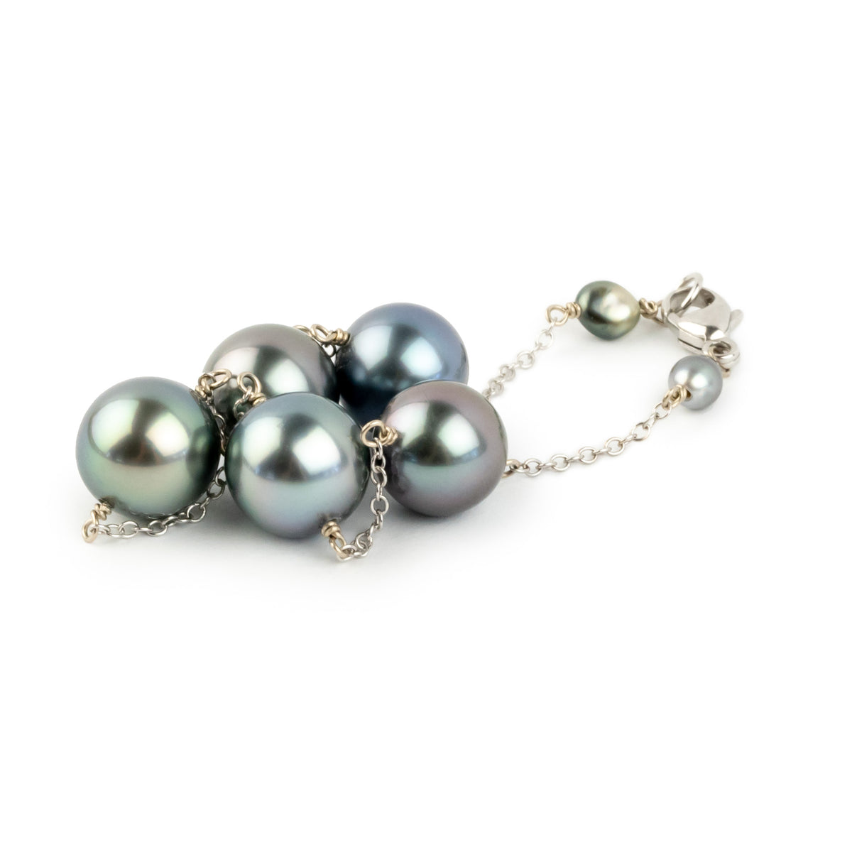 Periwinkle Blue Tahitian Pearl Tin Cup Bracelet on 14k White Gold