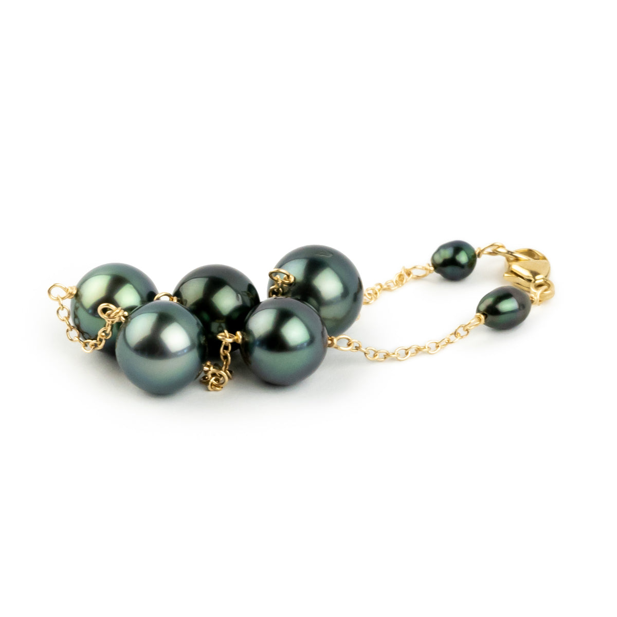 Verdant Green Tahitian Pearl Tin Cup Bracelet on 14K Yellow Gold