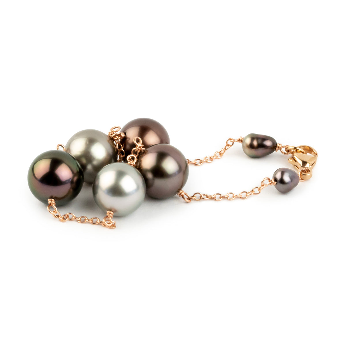 Flame and Frost Tahitian Pearl Tin Cup Bracelet on 14K Rose Gold