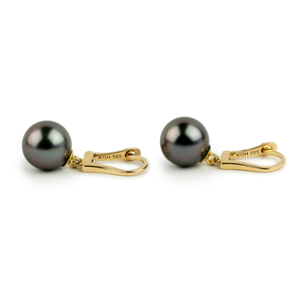 Deep Plum 9.7mm Tahitian Pearl Lever Back Earrings on 14K Yellow Gold