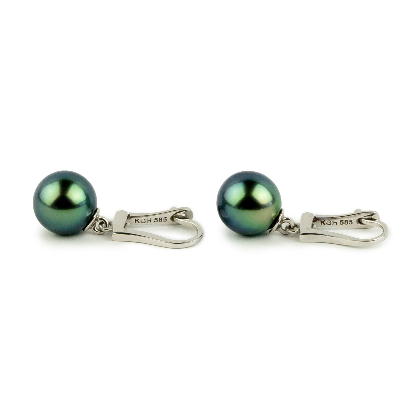Flashy Blue-Green 9.2mm Tahitian Pearl Lever Back Earrings on 14K White Gold