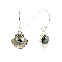 Tahitian Keshi Pearl Sterling Silver Seashell Dangle Earrings