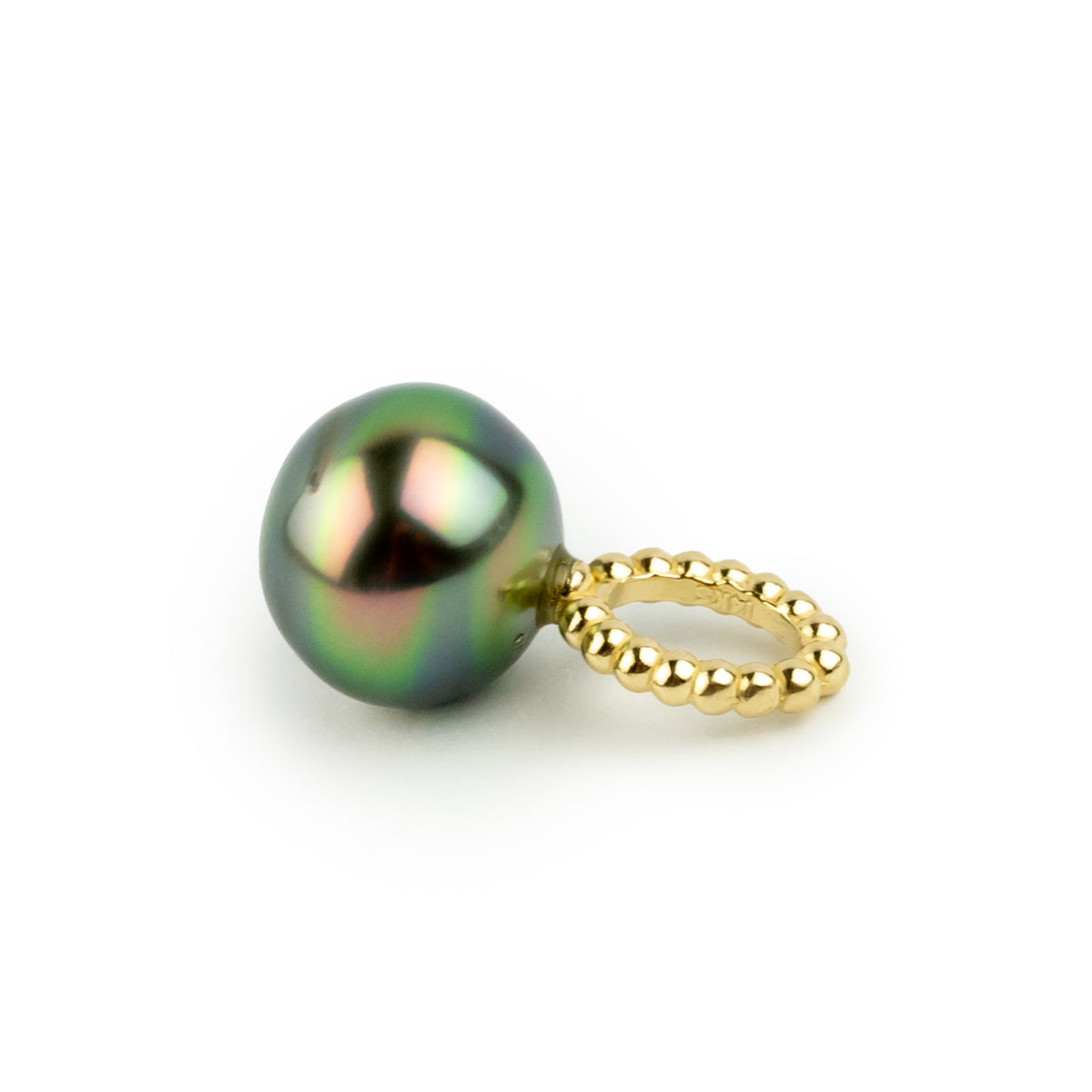 Technicolor Green 9.2mm Tahitian Pearl Pendant on 14K Yellow Gold