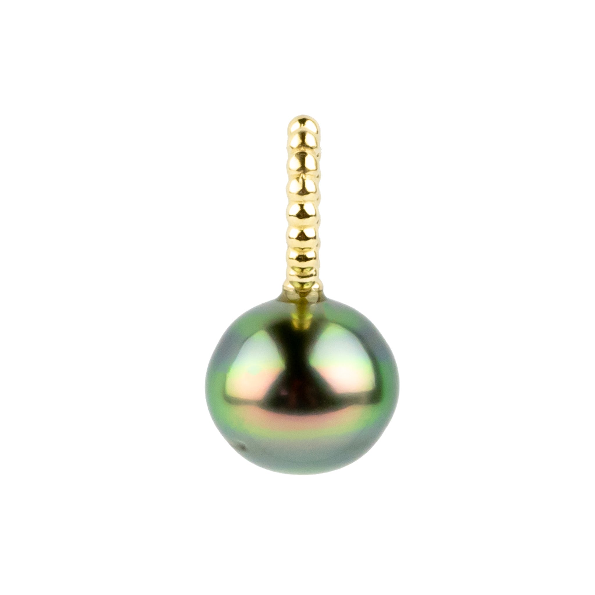 Technicolor Green 9.2mm Tahitian Pearl Pendant on 14K Yellow Gold