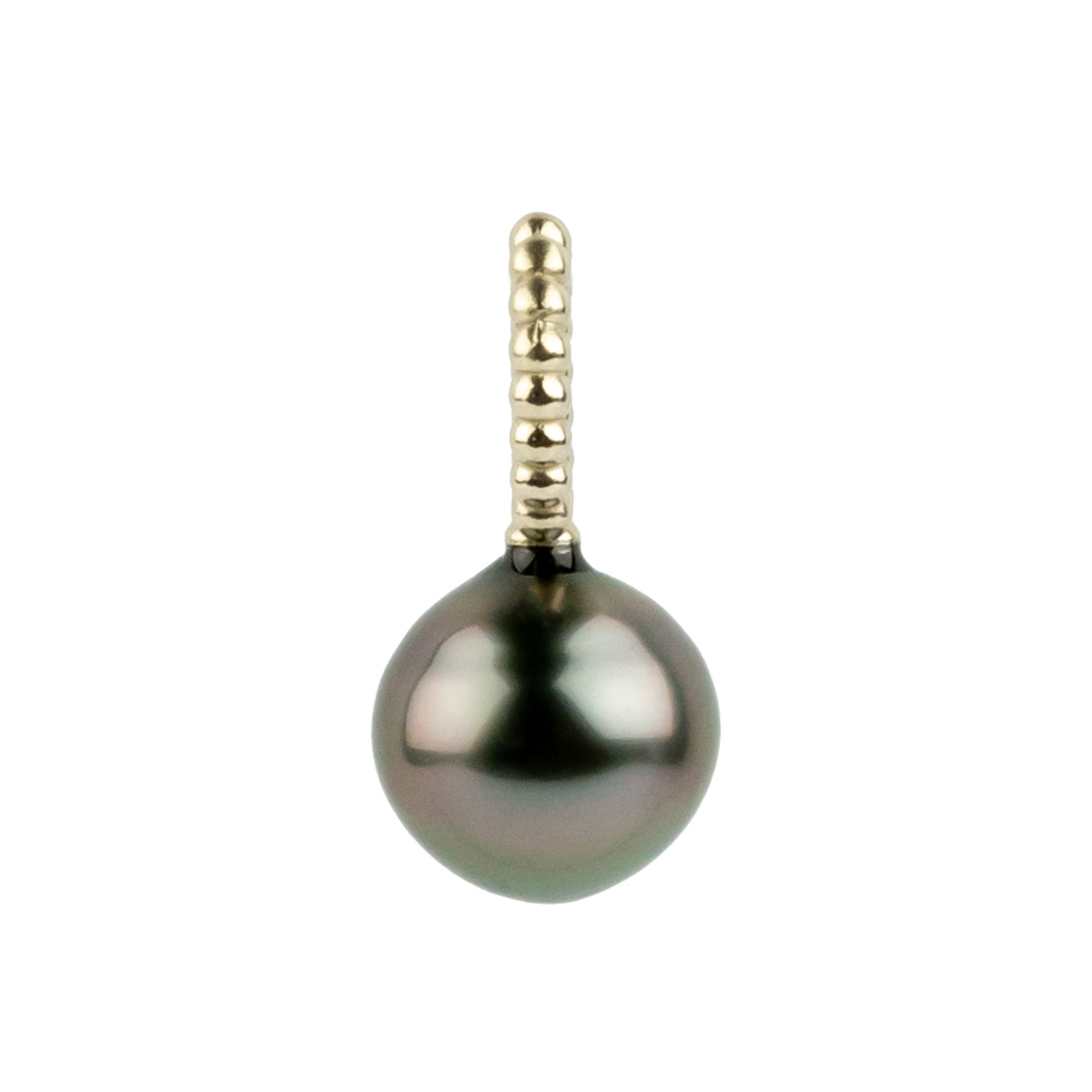 Deep Purple Green 9.1mm Beaded Tahitian Pearl Pendant on 14K White Gold