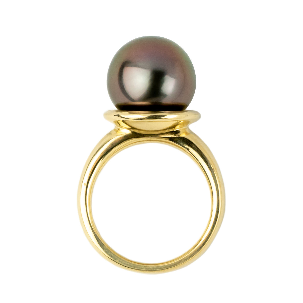 Plum Green 13mm Tahitian Pearl Rahi Ring