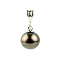 Golden Aubergine Green 10.3mm Tahitian Pearl Sunbeam Pendant on Sterling Silver
