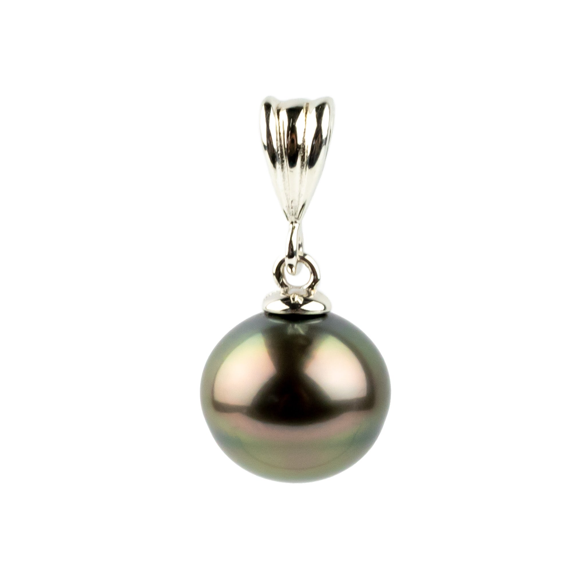 Golden Aubergine Green 10.3mm Tahitian Pearl Sunbeam Pendant on Sterling Silver