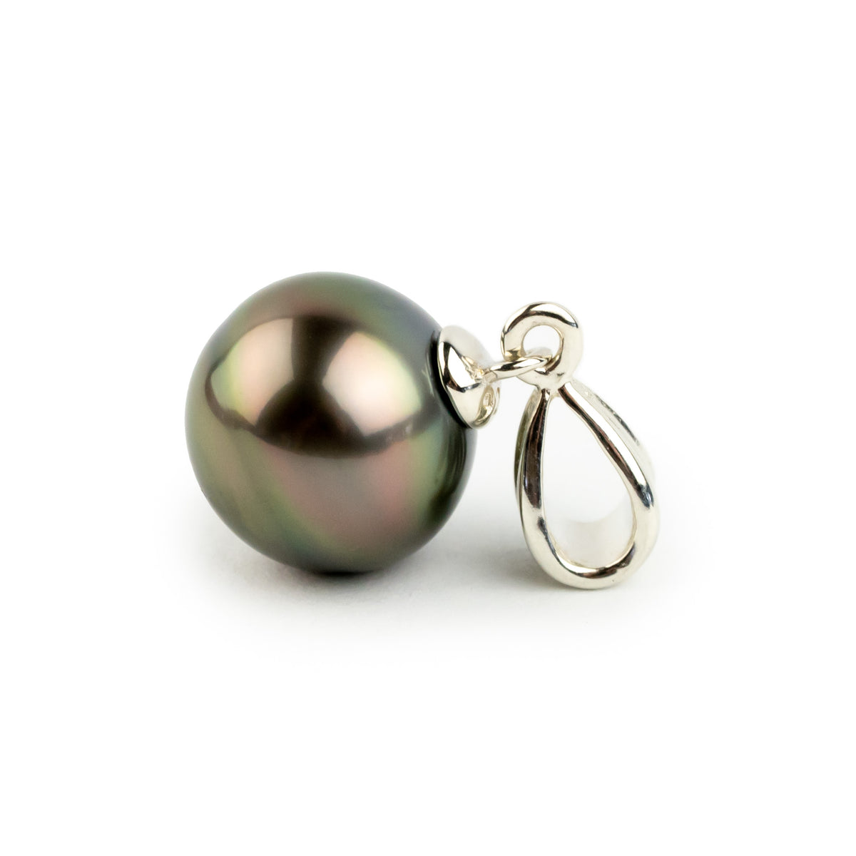 Golden Aubergine Green 10.3mm Tahitian Pearl Sunbeam Pendant on Sterling Silver