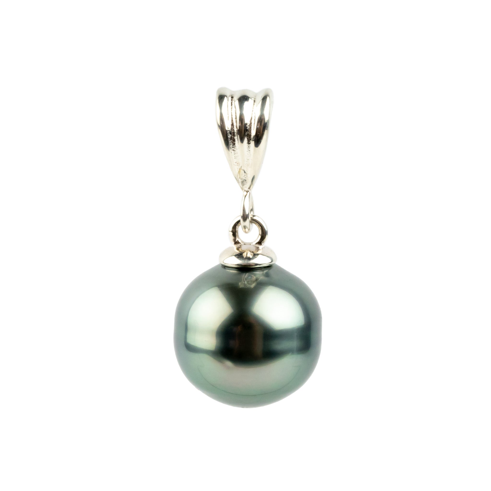 Pale Blue-Green 10mm Tahitian Pearl Sunbeam Pendant on Sterling Silver