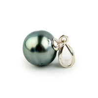 Pale Blue-Green 10mm Tahitian Pearl Sunbeam Pendant on Sterling Silver