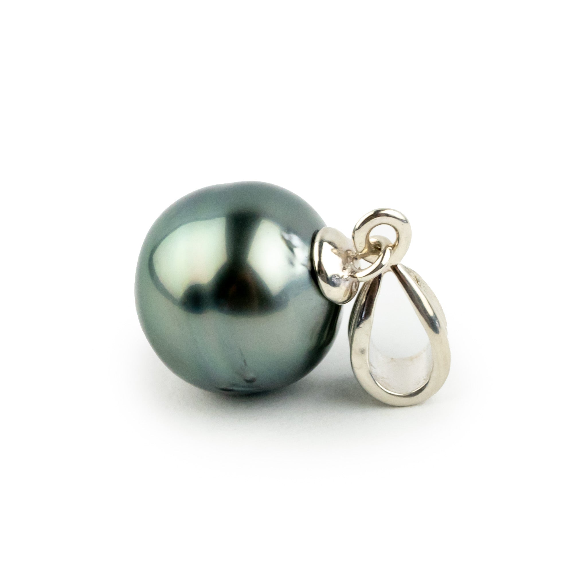 Pale Blue-Green 10mm Tahitian Pearl Sunbeam Pendant on Sterling Silver