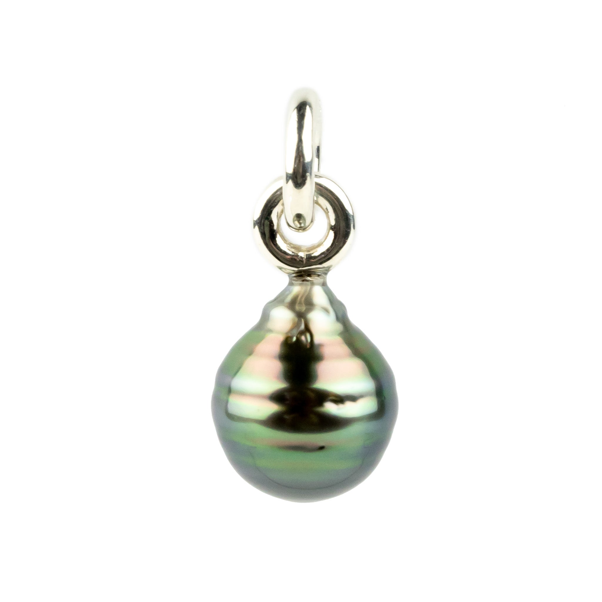 Flashy Multi-Colorful Circled 10.1mm Tahitian Pearl Rava Pendant on Sterling Silver