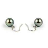Shimmery Greens Tahitian Pearl Dangle Earrings on 14K White Gold