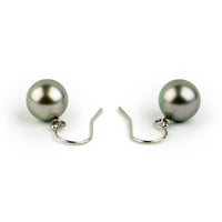 Shimmery Pink-Green Tahitian Pearl Dangle Earrings on 14K White Gold