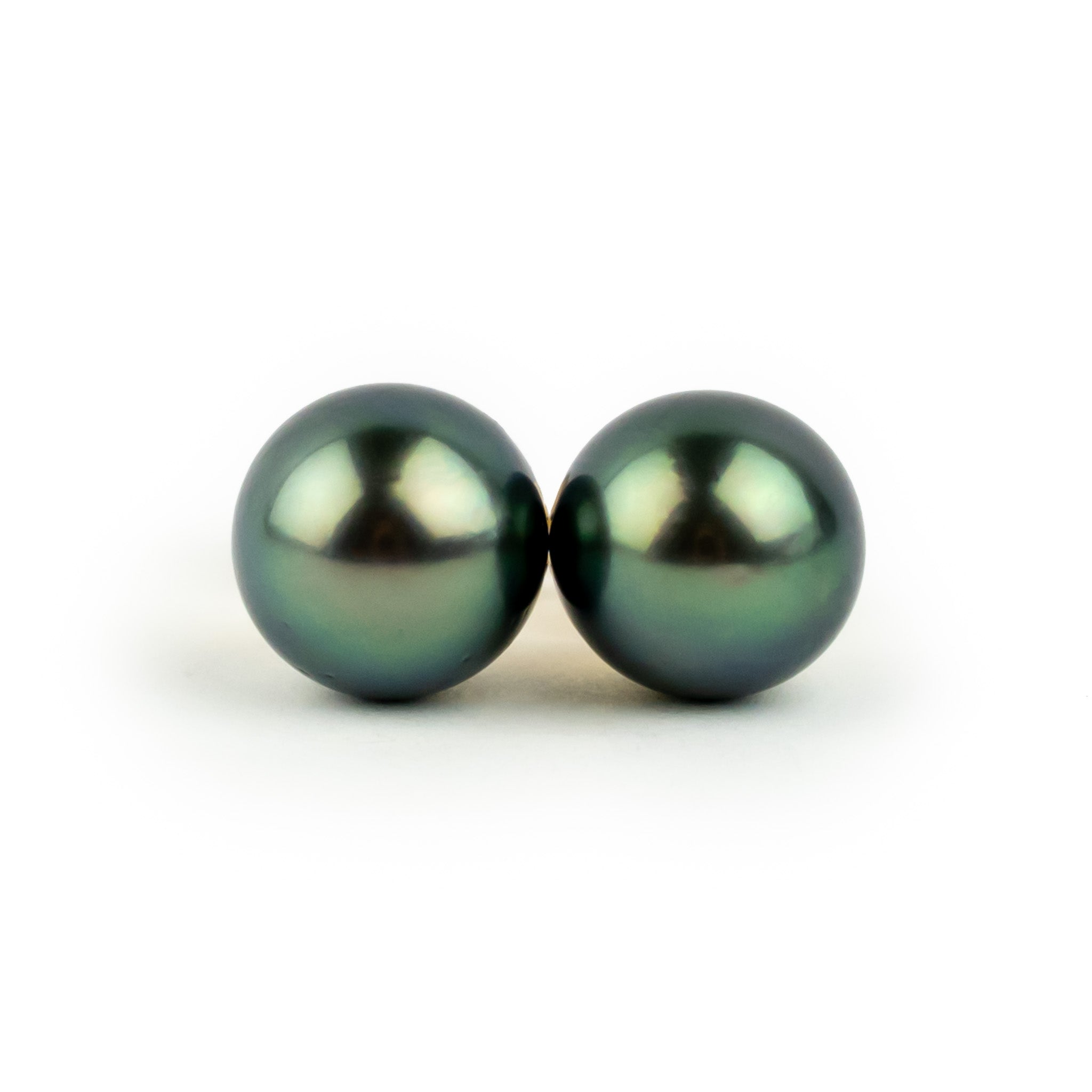 Indigo Green 9-9.8mm Tahitian Pearl Stud Earrings