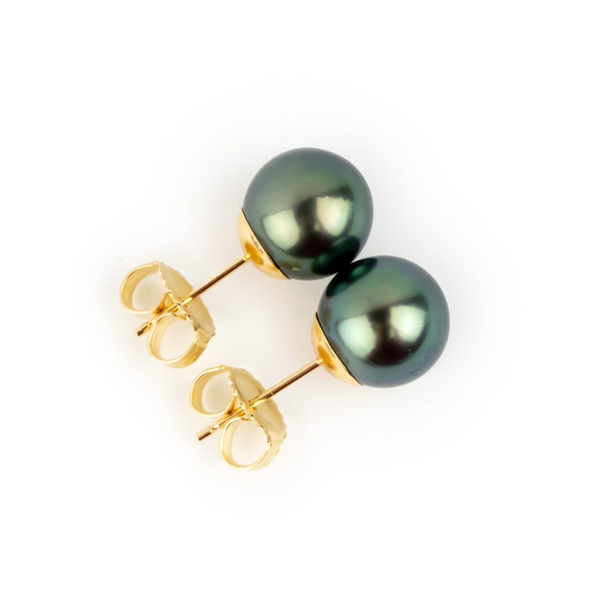 Indigo Green 9-9.8mm Tahitian Pearl Stud Earrings