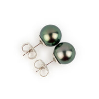 Indigo Green 9-9.8mm Tahitian Pearl Stud Earrings