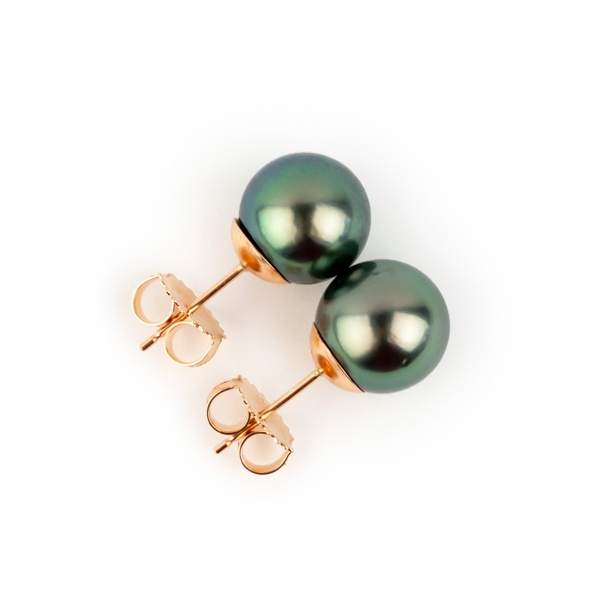 Indigo Green 9-9.8mm Tahitian Pearl Stud Earrings