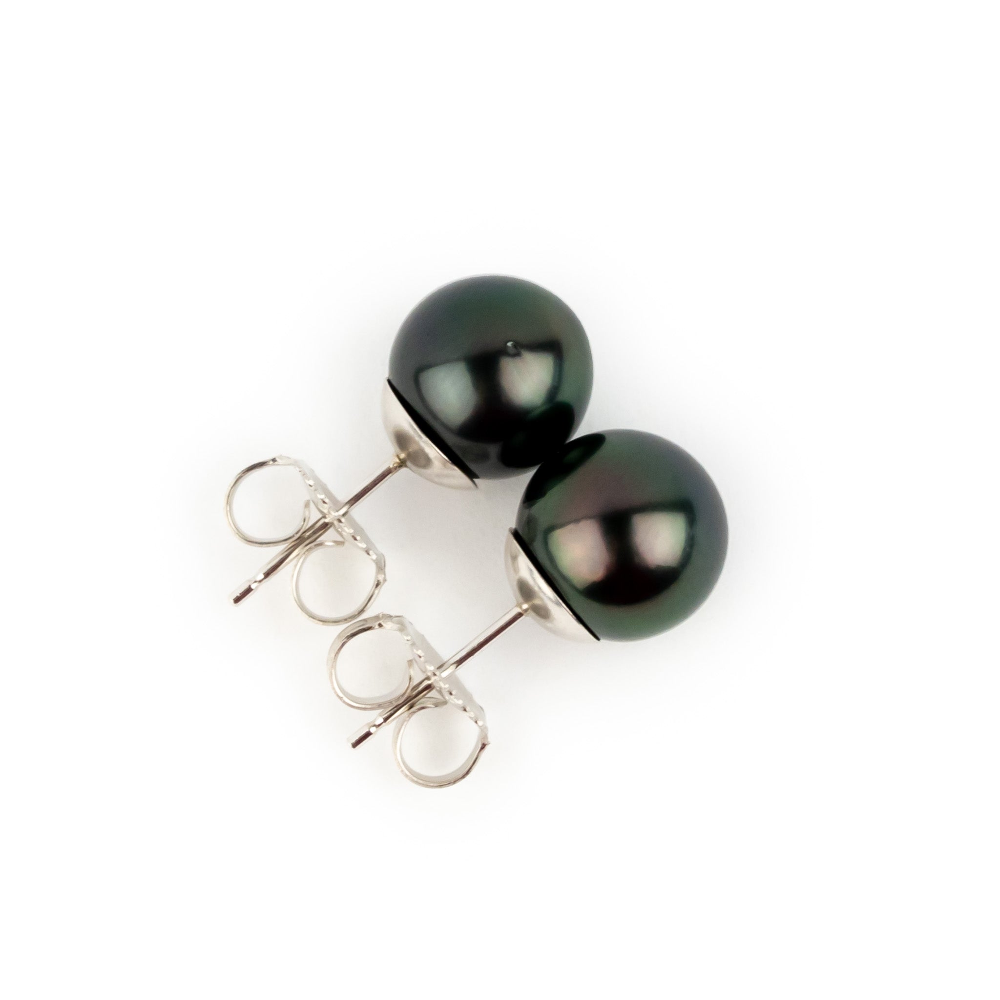 Midnight Aubergine Green 8.4-9mm Tahitian Pearl Stud Earrings