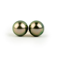 Golden Green Glow 9.9mm Statement Pearl Stud Earrings