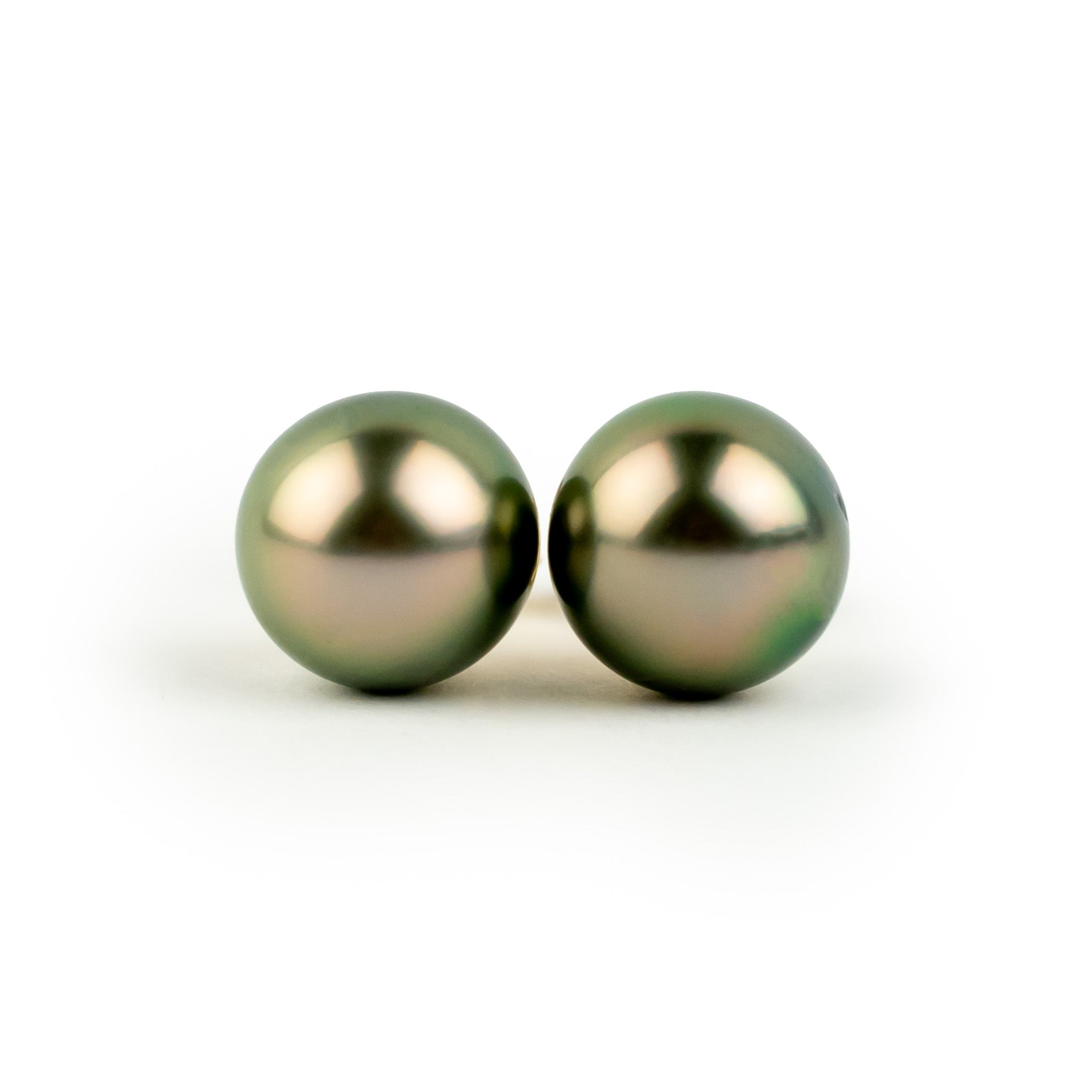 Golden Green Glow 9.9mm Statement Pearl Stud Earrings